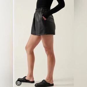 Athleta  Gleam High-Waisted Faux Leather Black Shorts, Sz XS